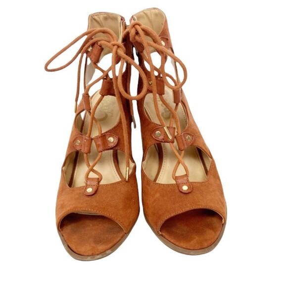 Circus by Sam Edelman Cognac Brown Kiera Strappy Lace Up Heels Sz 8.5 - Picture 3 of 8